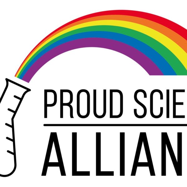 The proud Science Alliance logo. Shown is a rainbow coming out of the top of a conical flask.