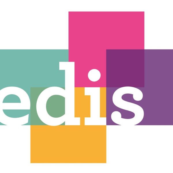 EDIS logo - "edis" in white text over green, pink, yellow and purple interlocking squares